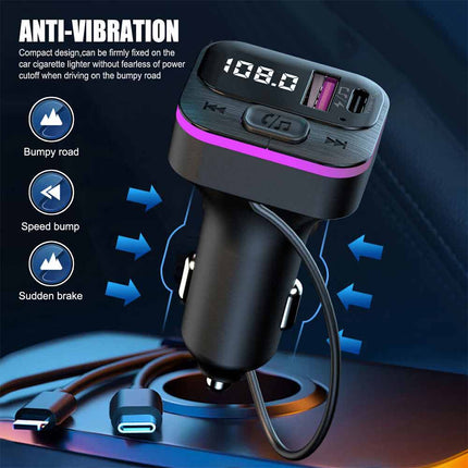 Universal Bluetooth FM Transmitter - Hands-Free Car Kit with Fast Charging (USB-C & iOS)