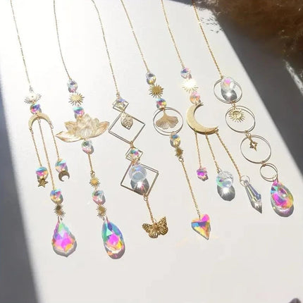 6PCS Lotus Crystal Suncatcher Prism Window Hanging for Witchy Decor