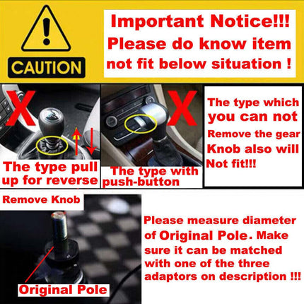 5/6 Speed Manual Car Gear Shift Knob, 3-Piece Black PU Leather Cover Cap Set