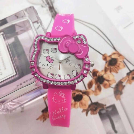 Cute Pink Hello Kitty Quartz Watch for Girls, Adjustable Strap Wristwatch Gift