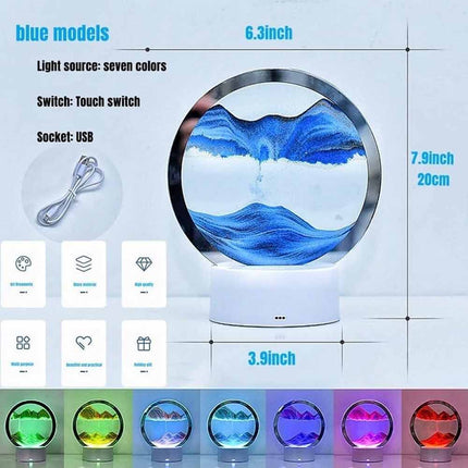 3D LED Moving Sand Table Lamp with 16 Colors Quicksand Hourglass Sea Landscape