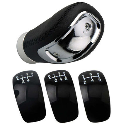 5/6 Speed Manual Car Gear Shift Knob, 3-Piece Black PU Leather Cover Cap Set