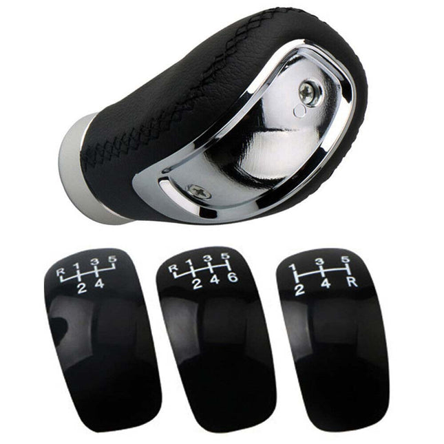 5/6 Speed Manual Car Gear Shift Knob, 3-Piece Black PU Leather Cover Cap Set