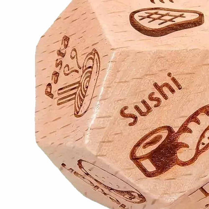 Food Decision Dice 12-Sided Wooden Takeaway Game for Date Night Ideas