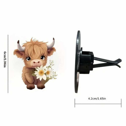 Adorable Highland Cow Car Air Freshener - 2 Pack Floral Design Acrylic Vent Clips, Long Lasting Fragrance