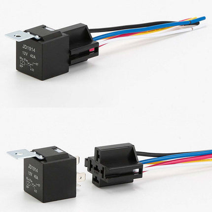 5PCS 24V 40A 4-Pin SPDT Automotive Relay Kit with Wiring Harness Sockets