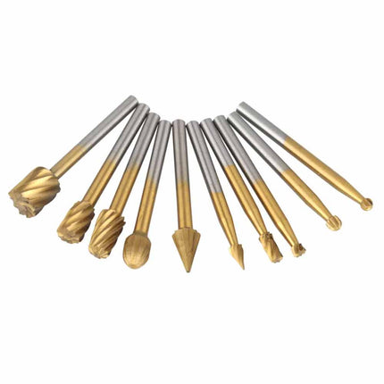 10Pcs HSS Wood Carving Rotary Drill Router Bit Set for Dremel Tools