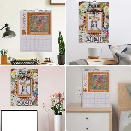 Weird Medieval Cats 2026 Monthly Wall Calendar Planner Art Gag Gift