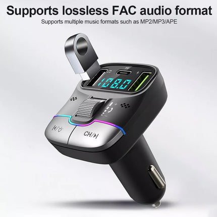 Car Bluetooth 5.3 FM Transmitter: 30W PD+QC 3.0 Fast Charger, Wireless Audio, Hands-Free Call, LED Display
