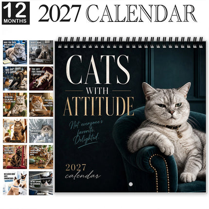 Cats With Attitude 2027 Wall Calendar Funny Cat Lover Gift