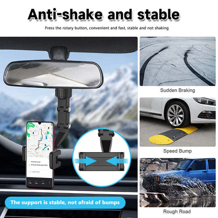 Universal Rearview Mirror Phone Mount - Hands-Free 360° Adjustable Car Cradle for GPS & Safe Driving