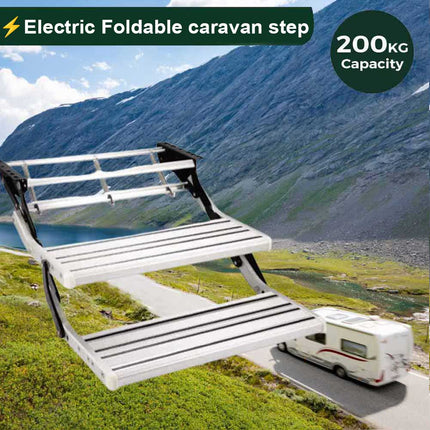 12V Electric Retractable Step for Caravan & RV - Aluminum Drop-Down Entry Step