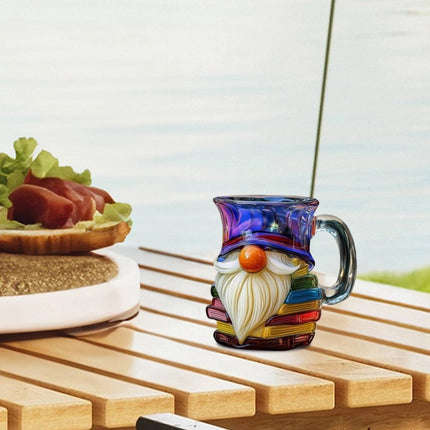 3D Painted Glass Gnome Book Mug | Stackable Coffee Cup for Home Decor