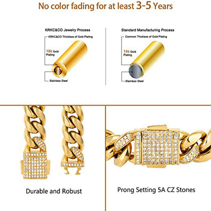 12mm 18k Gold & Silver Curb Chain Hip Hop Bracelet 8inch Urban Streetwear