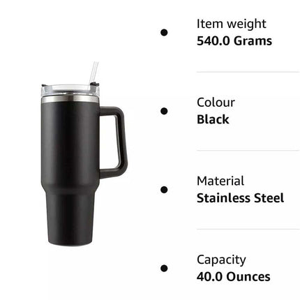 40 oz Insulated Stainless Steel Tumbler with Straw Lid - Leak-Proof Vacuum Flask for Hot & Cold Beverages