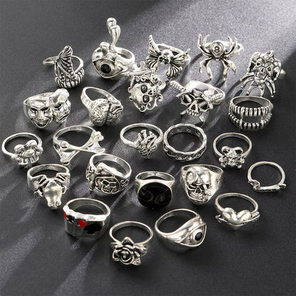24Pcs Gothic Skeleton Ring Set Punk Grunge Unisex Street Jewelry Gift