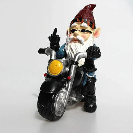 Naughty Gnome Riding Motorcycle Statue Funny Resin Craft for Home Garden