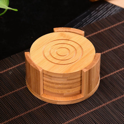 Set of 6 Natural Bamboo Drink Coasters Round Tea Coffee Cup Mats