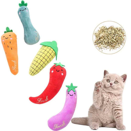 5PCS Catnip Teeth Grinding Toy Set, Funny Interactive Plush Cat Chewing Vocal Toy