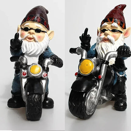 Naughty Gnome Riding Motorcycle Statue Funny Resin Craft for Home Garden