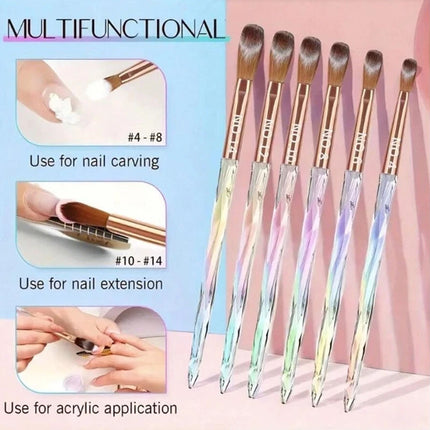 6Pcs Acrylic Powder Nail Art Brush Set Kolinsky Sable Brushes