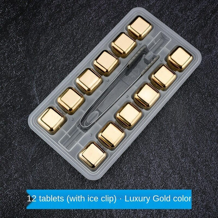 Reusable Stainless Steel Ice Cubes Chilling Rocks with Tong for Whiskey