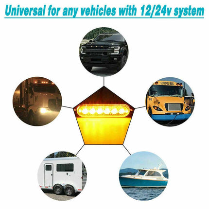 4x6 LED Amber Strobe Light Bar - 12V Flashing Beacon for Vehicle Recovery, Emergency Warning