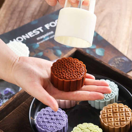 DIY Mooncake Mould with 6 Geometric Stamps Hand Press Cookie Cutter