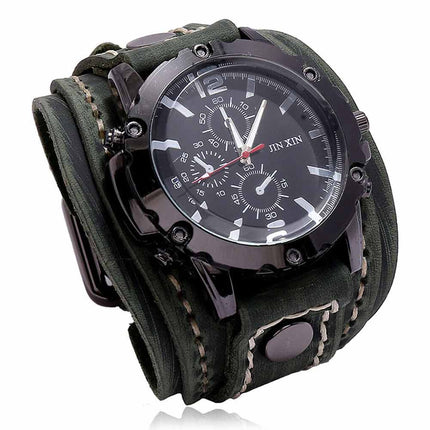 Military Retro PU Leather Strap Watch Men's Punk Quartz Cuff Wristwatch