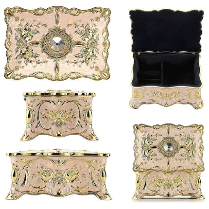 Vintage Alloy Trinket Box Ring Necklace Storage Organizer Jewelry Case Gift
