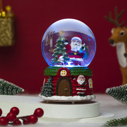 12cm Musical Snow Globe Christmas Tree Santa House Tabletop Xmas Decor