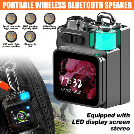 Outdoor Mini Bluetooth Speaker with Alarm Clock & RGB Ambient Lamp Display