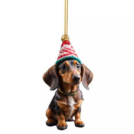 7-Pack Dachshund Christmas Car Hanging Ornaments - Cute Acrylic Sausage Dog Decor