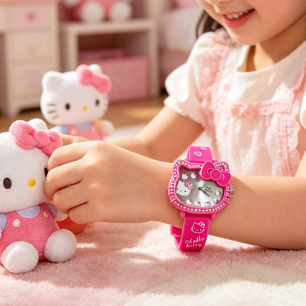 Cute Pink Hello Kitty Quartz Watch for Girls, Adjustable Strap Wristwatch Gift