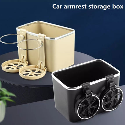 Universal Car Armrest Storage Organizer - with Dual Cup Holders and Tissue Box Holder