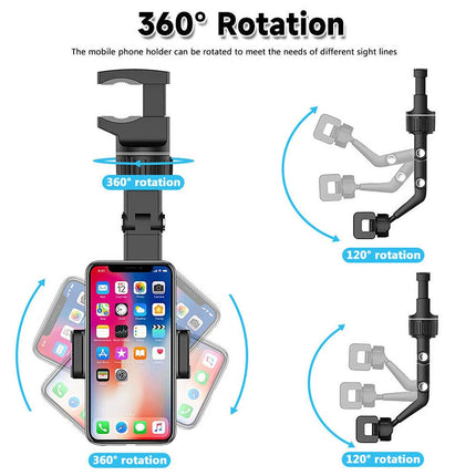 Universal Rearview Mirror Phone Mount - Hands-Free 360° Adjustable Car Cradle for GPS & Safe Driving
