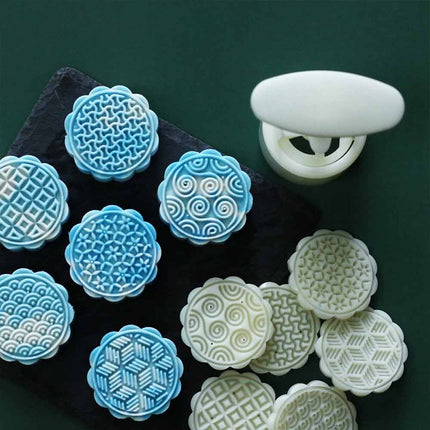 DIY Mooncake Mould with 6 Geometric Stamps Hand Press Cookie Cutter