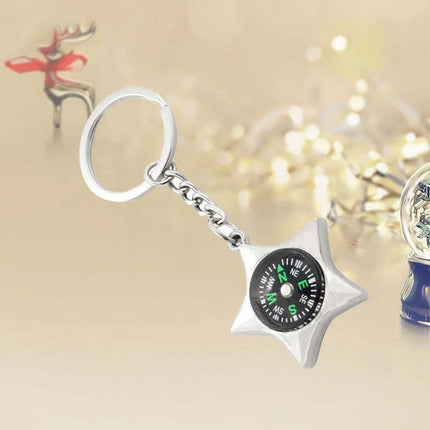Chrome Metal Compass Keychain, Fashion Key Ring Pendant Gift