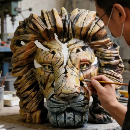 Resin Lion Head Sculpture, Modern Home Decor Ornament, Animal Table Display Gift