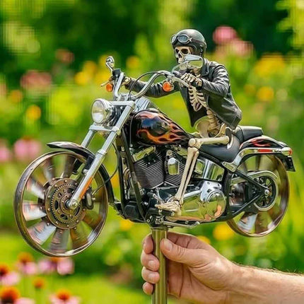 Motorcycle Wind Spinner – 2D Flat Biker Windmill Stake, Rotating Wheels for Yard Garden