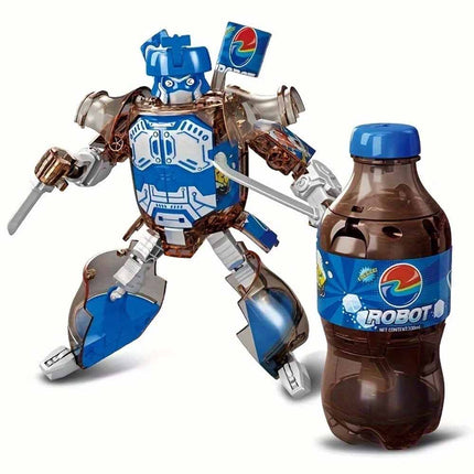 Transformable Blue Cola Bottle Robot Action Figure Toy for Kids Gift