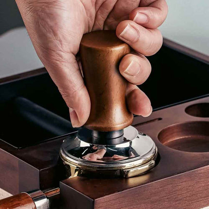 53mm Threaded Base Beech Wood Tamper, Internal Spring Balanced Force Coffee Hammer