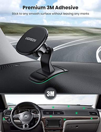UGREEN Magnetic Wireless Car Charger Mount: 15W Fast Charging Phone Holder for iPhone 15/14/13, Galaxy S23, with Strong Magnet & Air Vent/Dashboard Mount