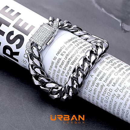 12mm 18k Gold & Silver Curb Chain Hip Hop Bracelet 8inch Urban Streetwear