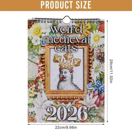 Weird Medieval Cats 2026 Monthly Wall Calendar Planner Art Gag Gift