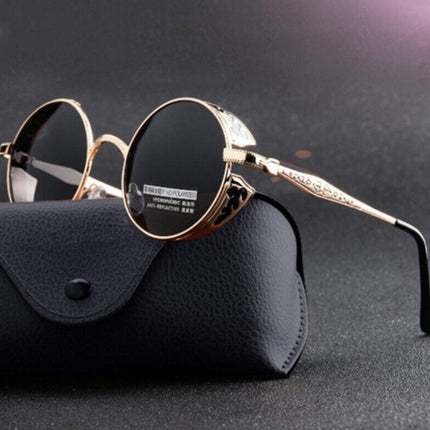 Steampunk Polarized Sunglasses UV400 Retro Round Driving Glasses for Men Women