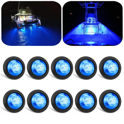 10X Blue Round LED Courtesy Lights for Marine Boat Cabin, Deck, and Walkway