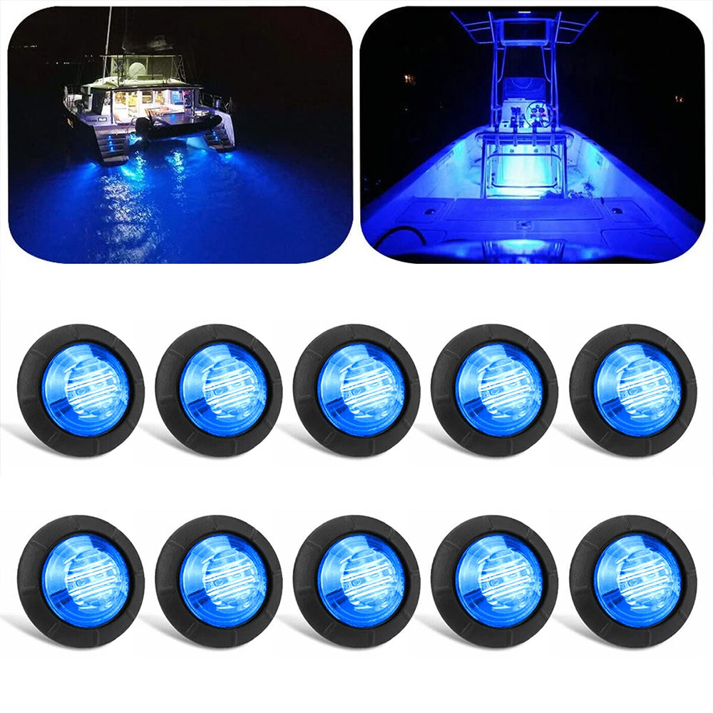 10X Blue Round LED Courtesy Lights for Marine Boat Cabin, Deck, and Walkway