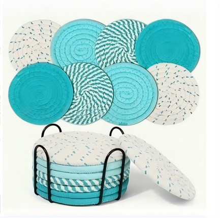 8Pcs Non-Woven Heat Resistant Non-Slip Cup Coasters Set with Iron Frame