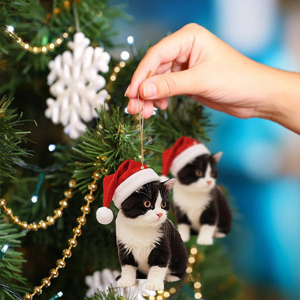 Cat Christmas Ornaments, 2D Acrylic Hanging Decorations for Tree
